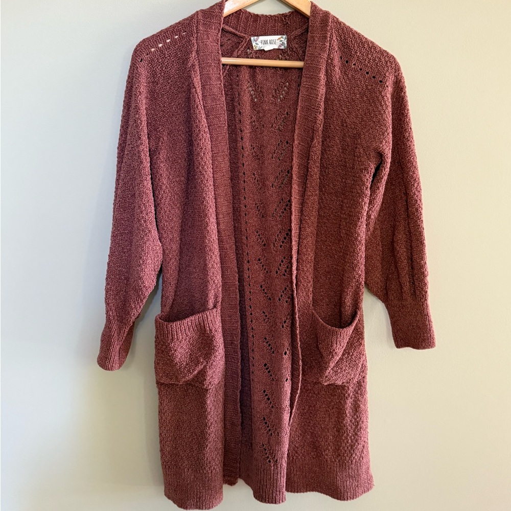 Pink Rose Knit Cardigan Sweater
